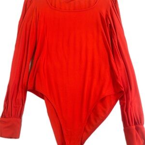 !CLEARANCE! Mango MangoPop Red Square Neck Puff Sleeve Bodysuit